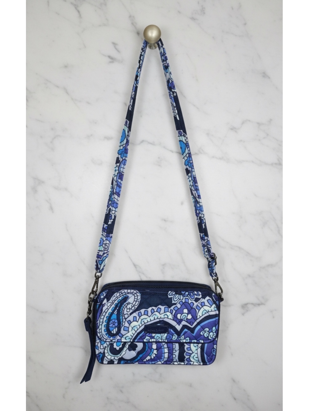 Vera Bradley All-In-One RFID Crossbody/Wristlet Wallet -Blue Paisley